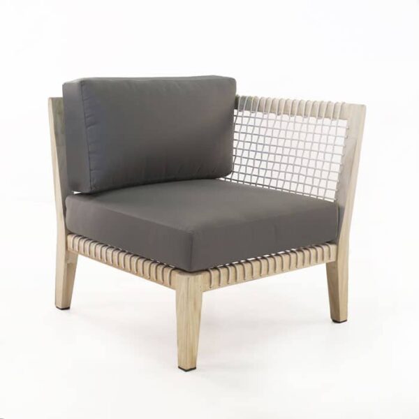 outdoor corner chair with gray cushions