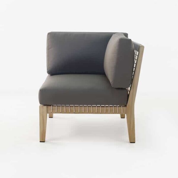 outdoor corner chair with gray cushions front facing