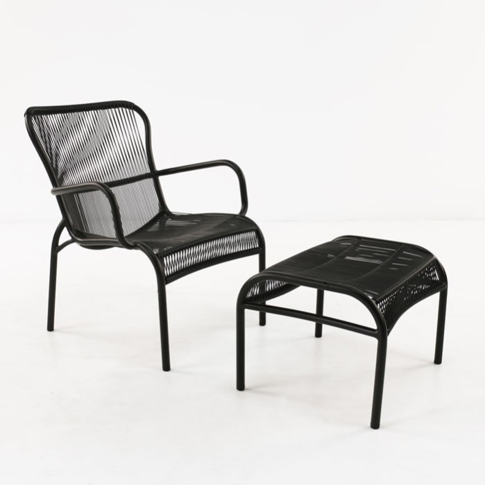 Luxe Outdoor Chair and Ottoman (Black)-0