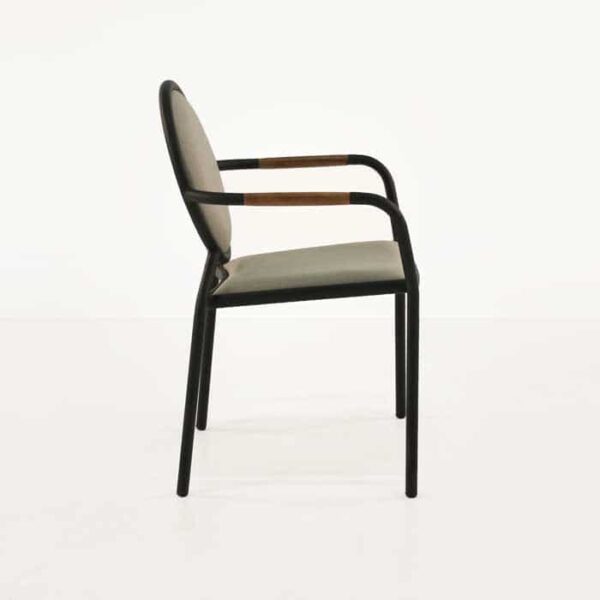 side view of brown dining chair
