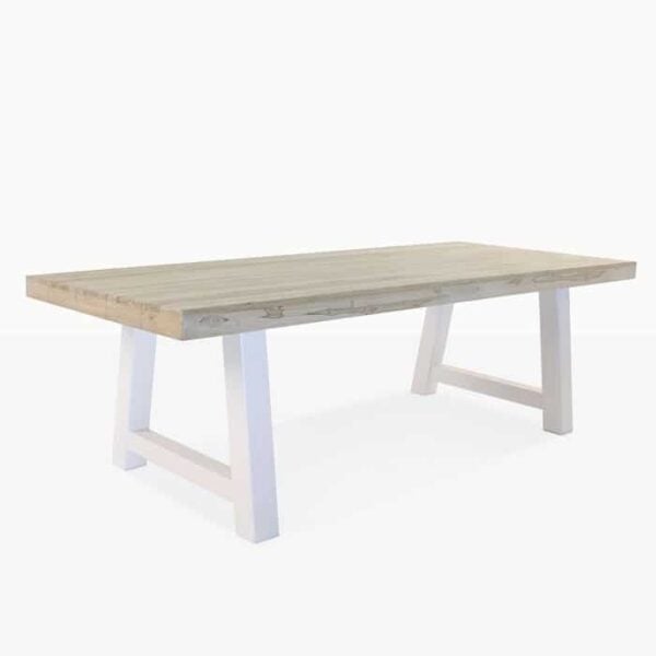 recycled teak tabletop with white legs