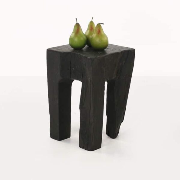 black teak root table with green apples
