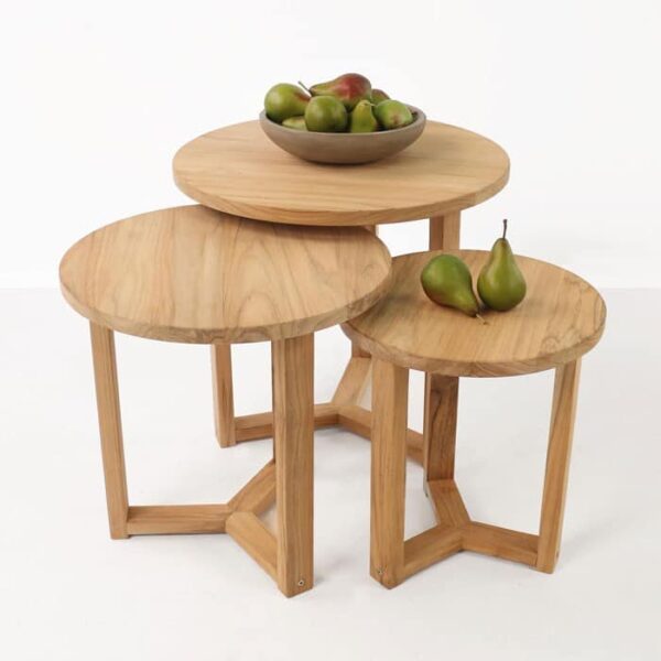 three A-grade teak accent tables with pears
