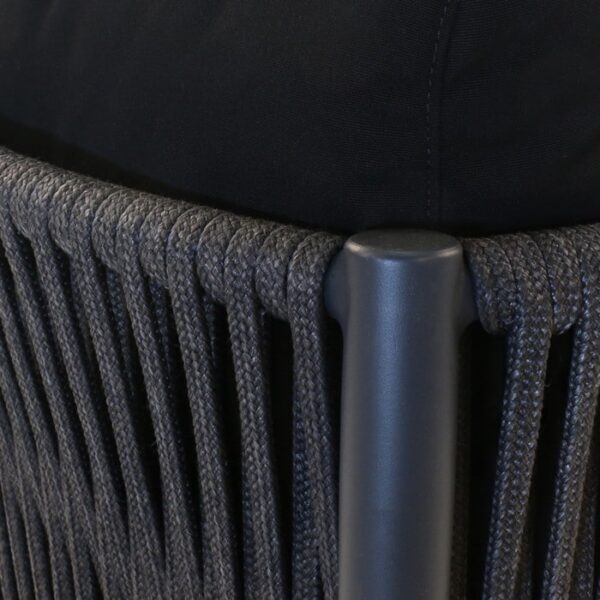 black rope and aluminum outdoor dining chair closeup