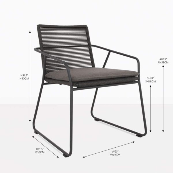 pierre charcoal rope dining chair with seat cushion