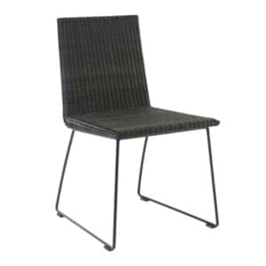 Retro wicker dining side chair in black.
