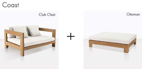 Coast Teak Club Chair and Ottoman in Off-white