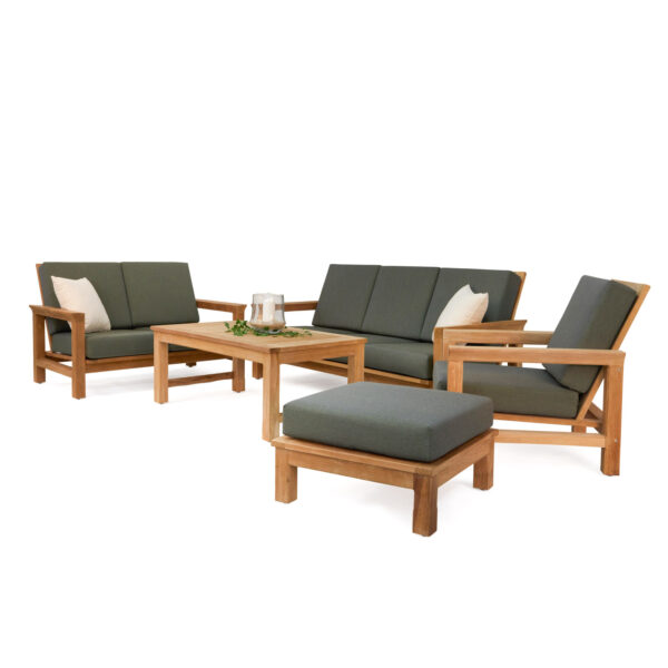 Monterey Chat Chair with Ottoman - Outdoor Furniture, Canvas Natural / Aluminum Teak - NewAge Products